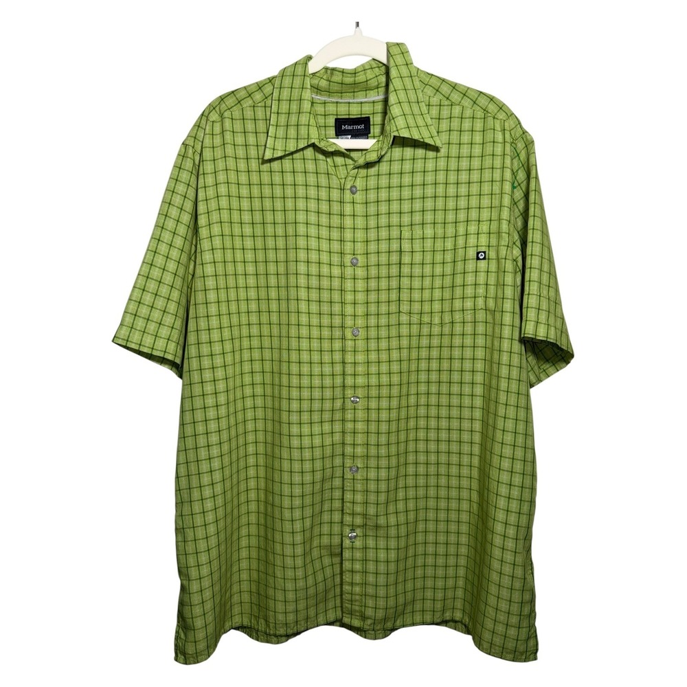 Marmot Plaid Short Sleeve Button Shirt Green XL Hiking Outdoor
